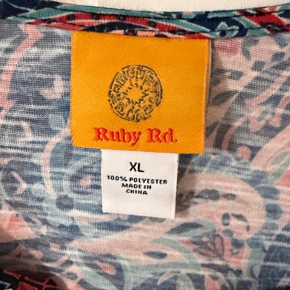 Ruby Rd. Blue Multi Paisley V-Neck Peasant Blouse - Picture 4 of 8